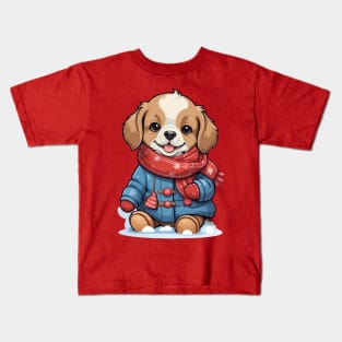 Cute Puppy in Winter Clothes Illustration Kids T-Shirt